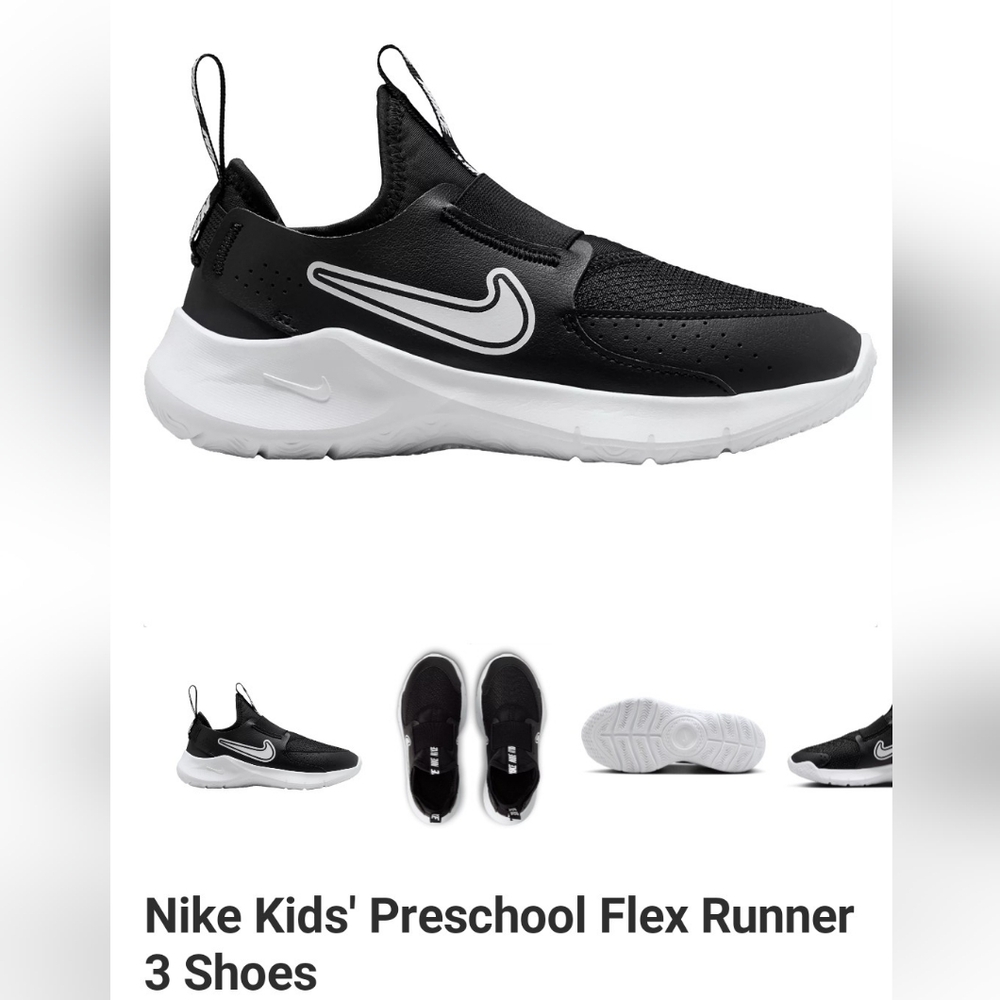 Nike Black With White Flex Runner 3 Kids' Shoes Size 12 C
